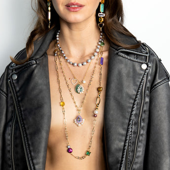 Katerina Psoma Chain Necklace with Charms green agate crystals