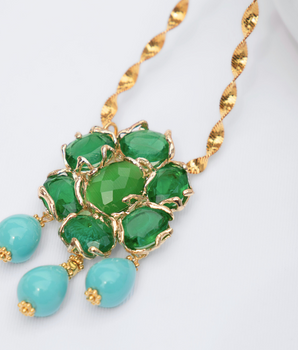 Katerina Psoma Domna Chain Necklace Green Flower Pendant
