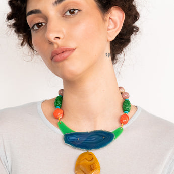 Katerina Psoma Memphis Short Agate Necklace in yellow, blue, green