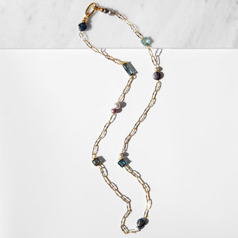 KATERINA PSOMA  Long Chain Necklace WITH CRYSTALS AND PEARLS