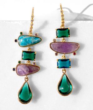 katerina Psoma dangle earrings with stones and crystals amethyst