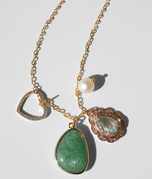 Katerina Psoma Chain Necklace with Charms green agate crystals