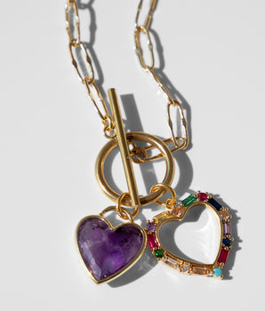 Katerina Psoma gold plated chain necklace with amethyst heart