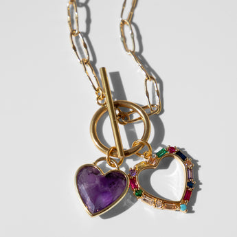 Katerina Psoma gold plated chain necklace with amethyst heart