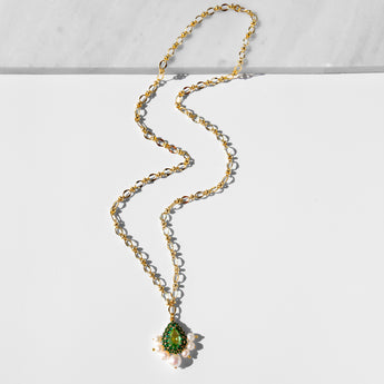 Katerina Psoma Albia Pendant with Green Crystals and Pearls