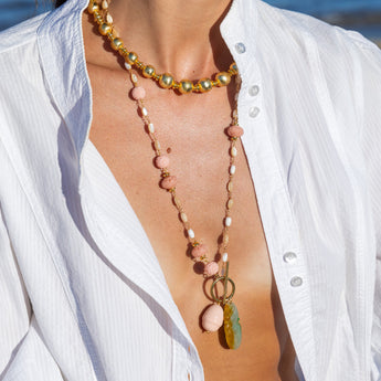 Katerina Psoma long shell necklace with carved jade