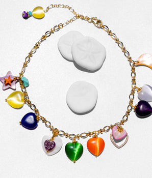 Katerina Psoma multicolor chain short necklace with hearts