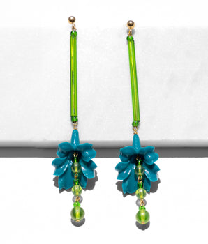 katerina psoma long flower dangle earrings green