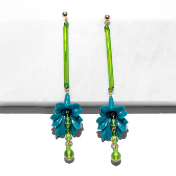 katerina psoma long flower dangle earrings green