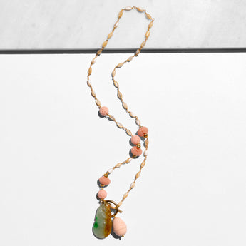 Katerina Psoma long shell necklace with carved jade