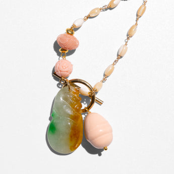 Katerina Psoma long shell necklace with carved jade