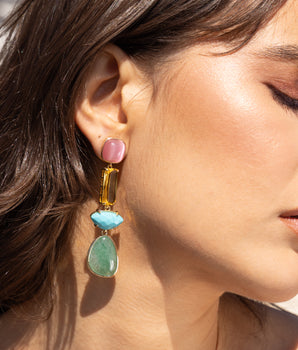 Katerina Psoma Eleanor Green and Pink Dangle Earrings