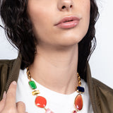 KATERINA PSOMA MULTICOLOUR SHORT NECKLACE WITH CHAIN GOLD PLATED