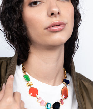 KATERINA PSOMA MULTICOLOUR SHORT NECKLACE WITH CHAIN GOLD PLATED