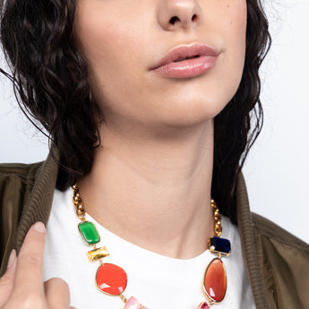 KATERINA PSOMA MULTICOLOUR SHORT NECKLACE WITH CHAIN GOLD PLATED