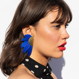 Katerina Psoma Artemis Blue Feather and Gold Plated Metal Clip Earrings