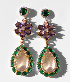 Katerina Psoma Lucida Dangle Earrings with purple and green Crystals