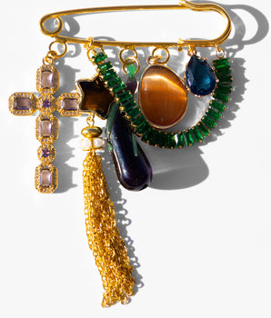 Katerina Psoma Gaby Pin Brooch with Green Crystals