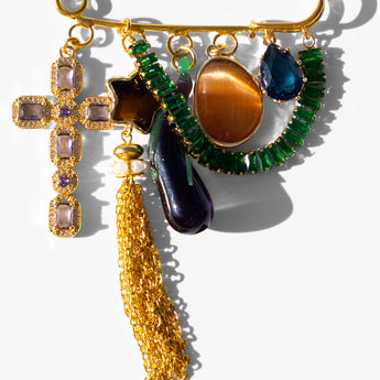 Katerina Psoma Gaby Pin Brooch with Green Crystals