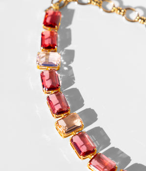 Katerina Psoma Ginevra Pink Crystal Necklace with gold plated Chain