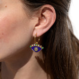 Katerina Psoma gold plated hoops with evil eye enamel purple with zirconia