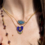 Katerina Psoma Evil eye Heart necklace purple bohemian style