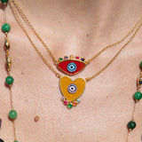 Katerina Psoma Evil eye Heart necklace mustard gold plated chain