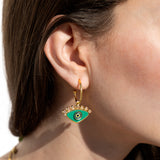 Katerina Psoma gold plated enamel evil eye hoop earrings green