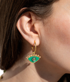 Katerina Psoma gold plated enamel evil eye hoop earrings green