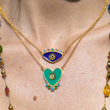 Katerina Psoma gold plated metal evil eye necklace purple