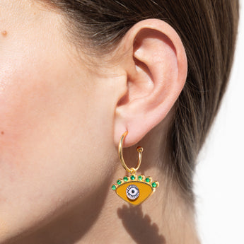 Katerina Psoma gold plated hoops with evil eye enamel dark Yellow detail