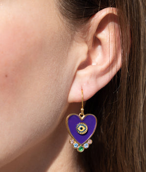 Katerina psoma evil eyes heart earrings purple gold plated 925 silver brass