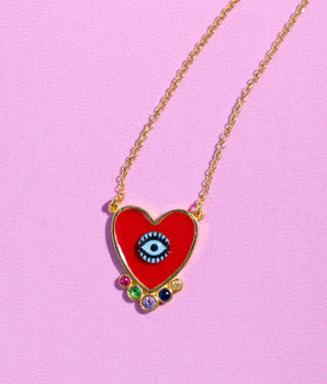 Katerina Psoma Red Evil Eye Heart Necklace