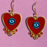 Katerina psoma evil eyes heart earrings red