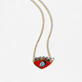 Katerina Psoma gold plated metal evil eye necklace red