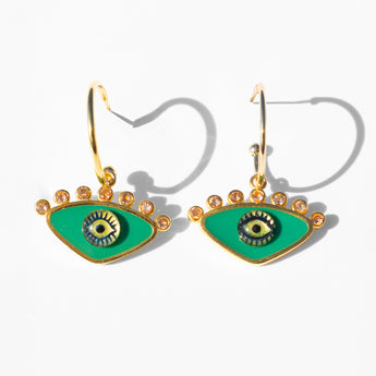 Katerina Psoma gold plated enamel evil eye hoop earrings green detail