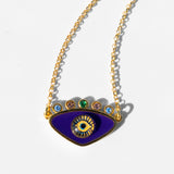 Katerina Psoma gold plated metal evil eye necklace purple detail