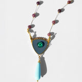 Katerina Psoma Evil eye Rosary grey semiprecious stones turquoise drop