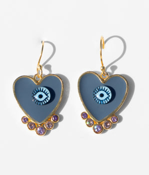 Katerina psoma evil eyes heart earrings grey