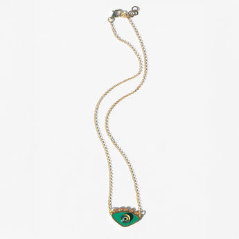 Katerina Psoma gold plated metal evil eye necklace green