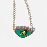 gold plated metal evil eye necklace green