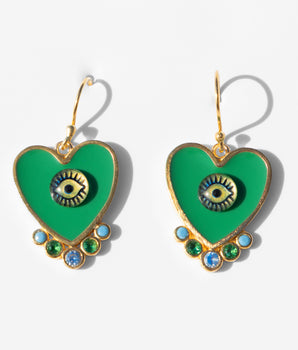 Katerina psoma evil eyes heart earrings green