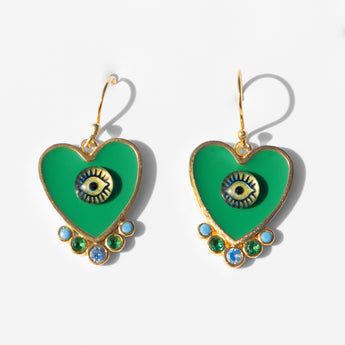 Katerina psoma evil eyes heart earrings green