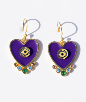 Katerina psoma evil eyes heart earrings purple zirconia