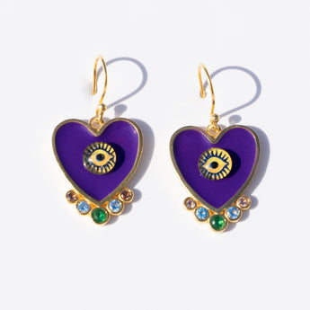 Katerina psoma evil eyes heart earrings purple zirconia