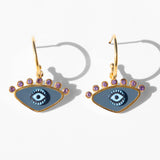 Katerina Psoma gold plated hoops with evil eye enamel grey