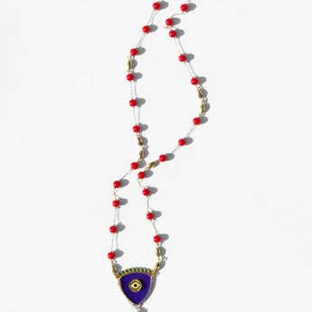 Katerina Psoma gold plated rosary with evil eyes and semiprecious stones purple red