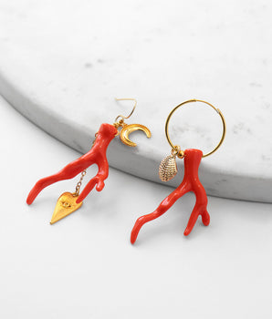 Katerina Psoma Lola Red Coral Mismatched Earrings