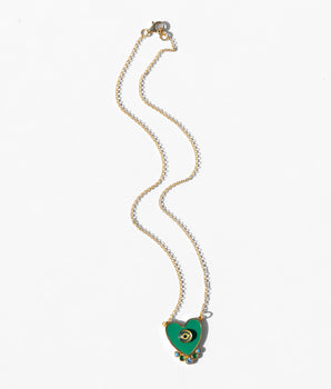 Katerina Psoma Evil eye Heart necklace green