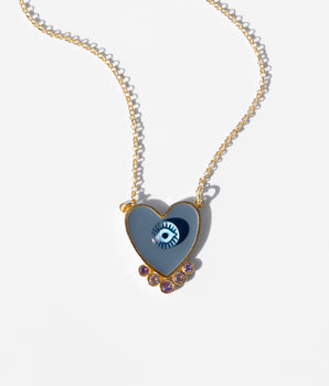 Katerina Psoma Evil eye Heart necklace grey